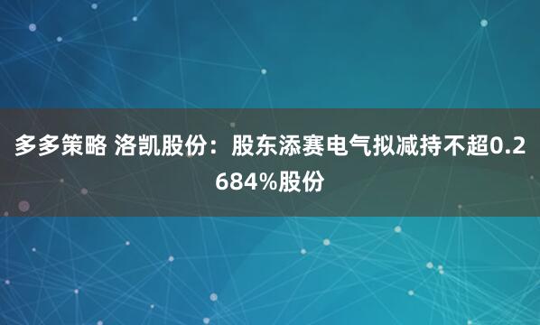 多多策略 洛凯股份：股东添赛电气拟减持不超0.2684%股份